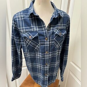 Navy Plaid Button-Up Shirt - Classic Flannel Style